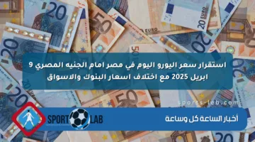 استقرار سعر اليورو اليوم في مصر أمام الجنيه المصري 9 أبريل 2025 مع اختلاف أسعار البنوك والأسواق